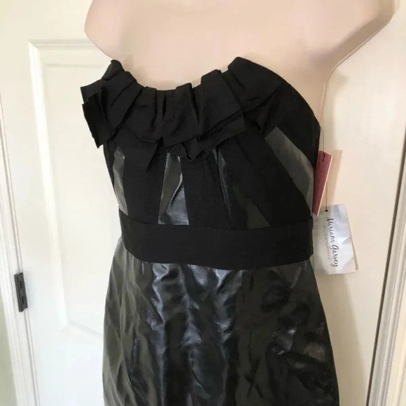 NEW Phoebe black vegan leather strapless dress 4 - Picture 4 of 14